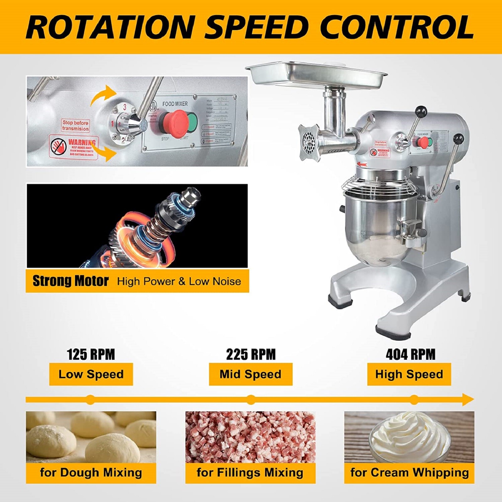 Hakka Commercial Planetary Mixer 10Qt Dough Food Mixer 4 Function Bakery 400W
