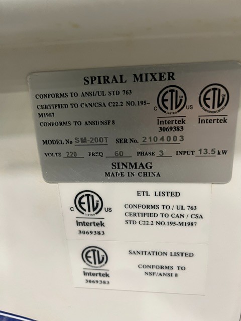 ABS Spiral Mixer – Model SM-200T – 2 Speed