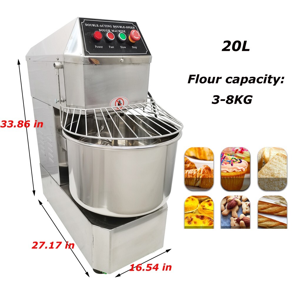 110V 20L Commercial Electric Dough Mixer Machine Dual Speed SSD20 3-8KG Flour