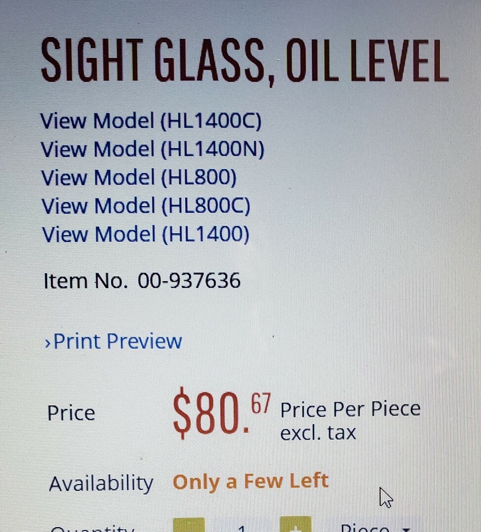 New Hobart Legacy Mixer Sight Glass Oil Level 937636 HL1400 HL400C HL 800