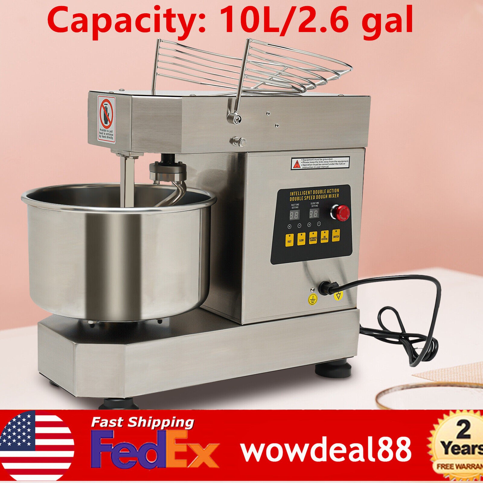 12Qt 2-Speed Commercial Food Mixer Electric Dough Mixer Pizza Bakery Mixer 750W