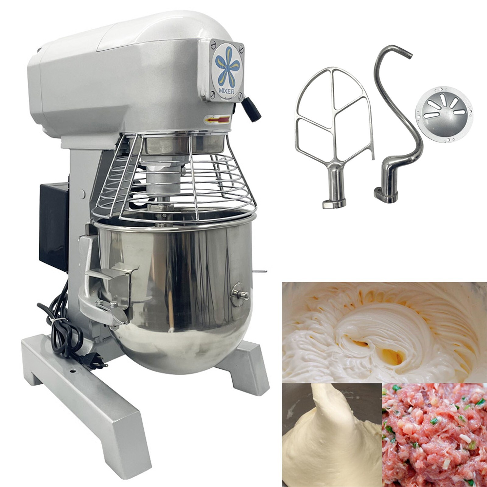 110V Commercial Multi-purpose Mixer Food Flour Dough Mixer 10L 3 Speed