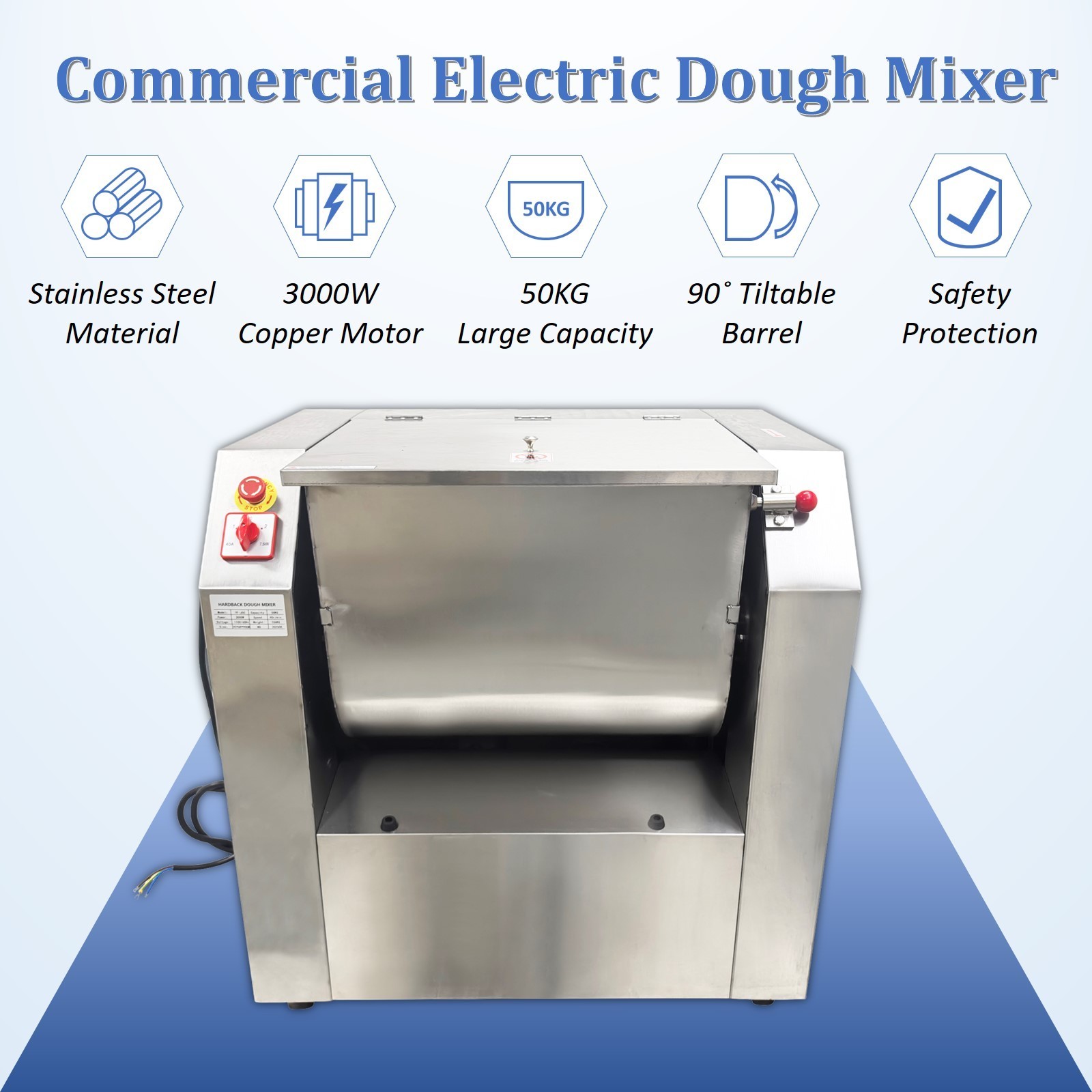 PreAsion 50KG Commercial 110V Electric Dough Mixer Mixing Machine Kitchen Equip