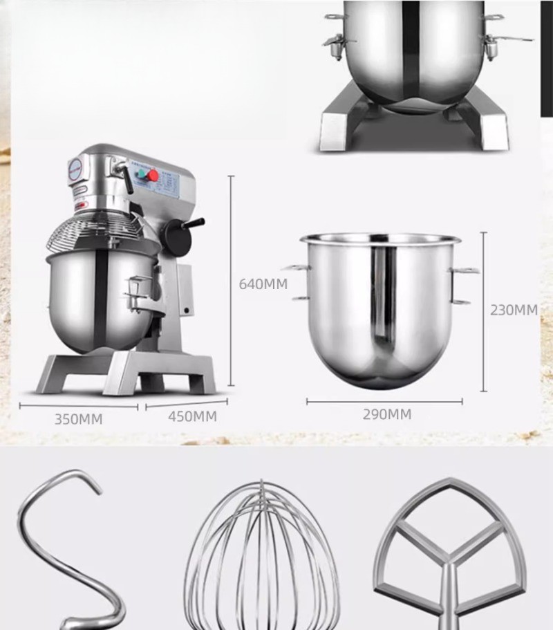 Commercial Countertop Food Mixer 10QT with Stainless Steel Bowl Safety Guard