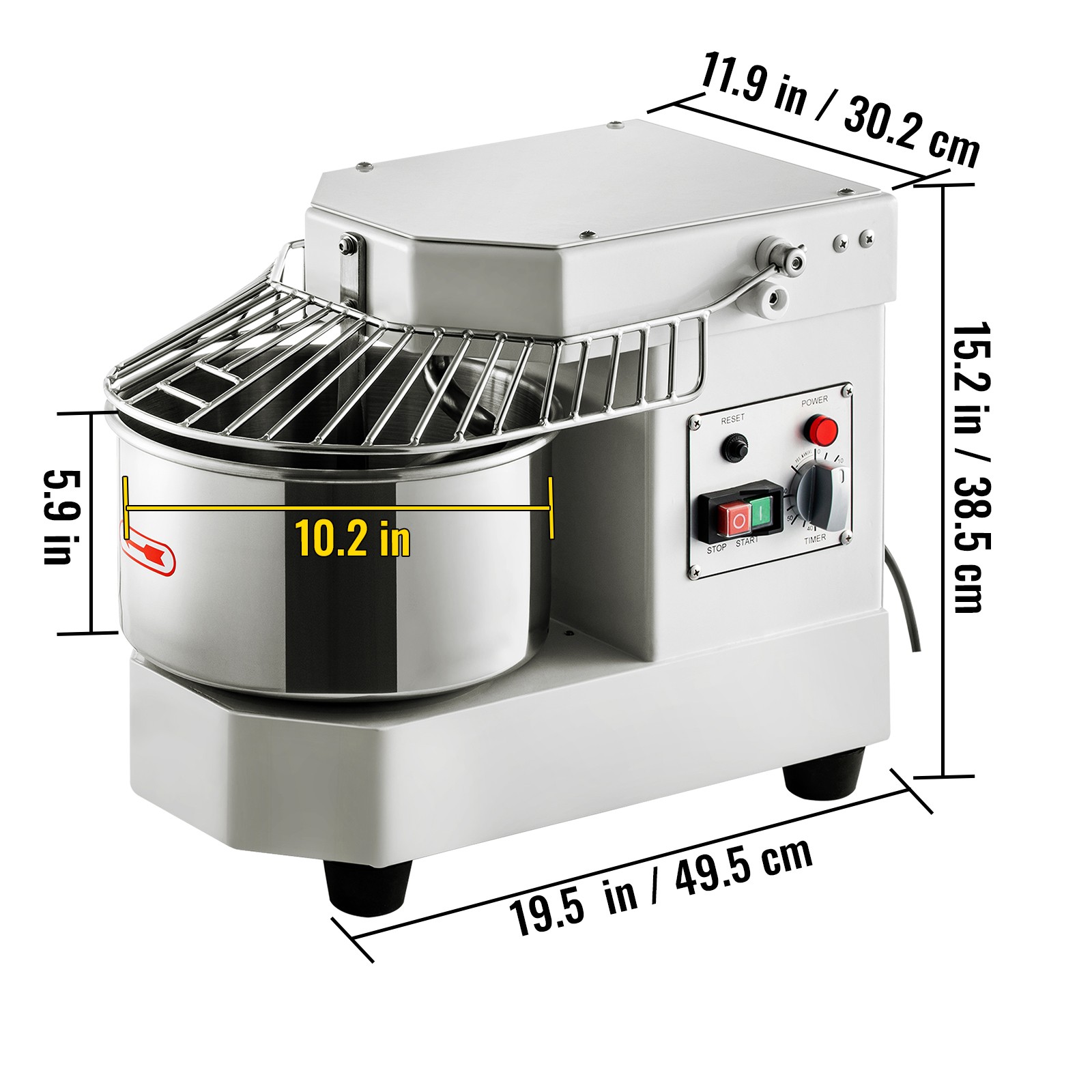 8QT Commercial Dough Mixer Spiral Food Mixer Pizza Bakery Dual Rotating 450W