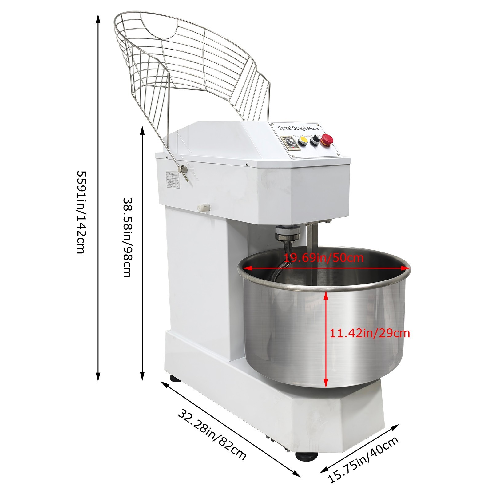 Commercial Electric Flour Mixer Machine 50QT Dual-Speed Spiral Dough Mixer 220V