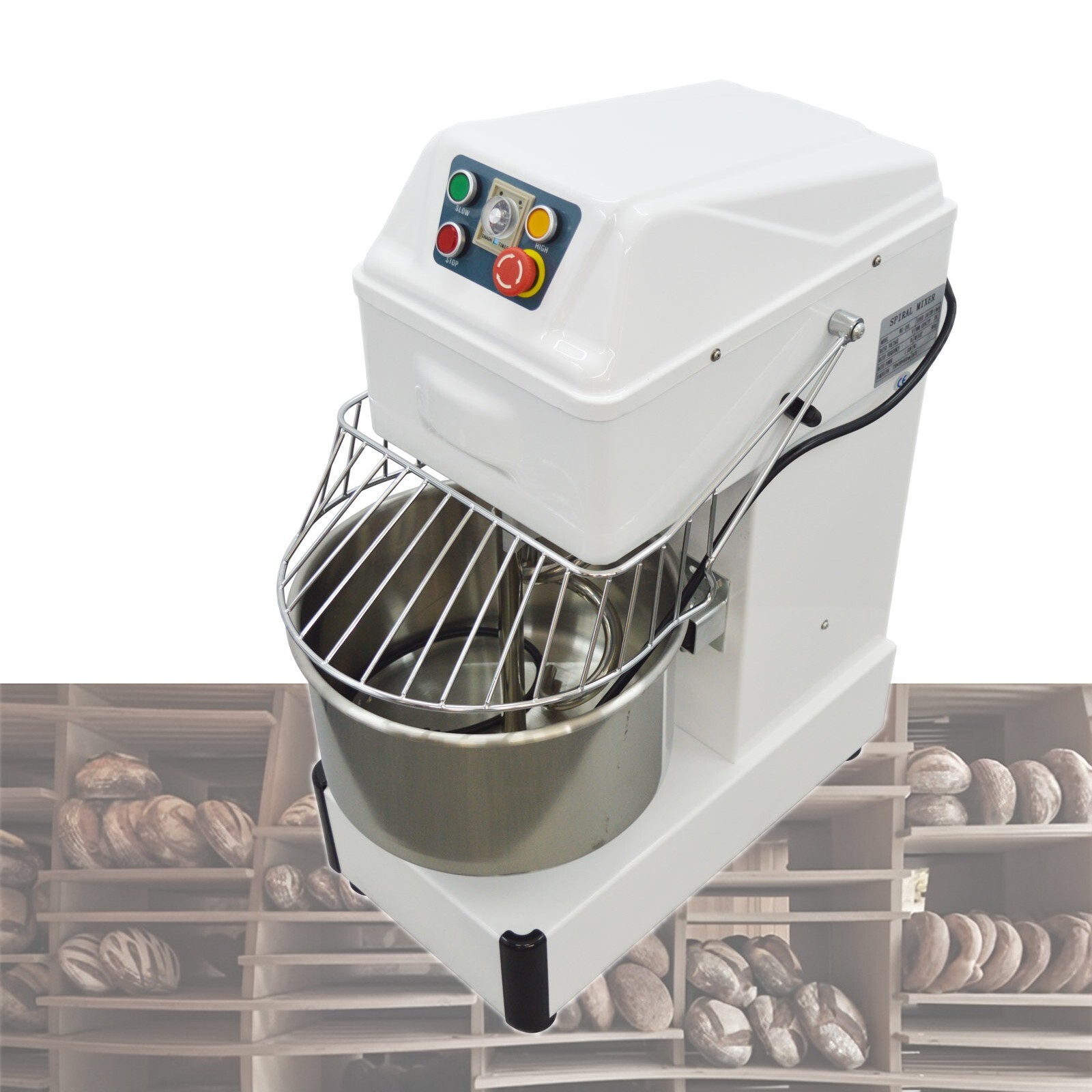 Commercial Dough Mixer Stand Bread Spiral Mixer 2-speed 2-acting 1.5KW 110V