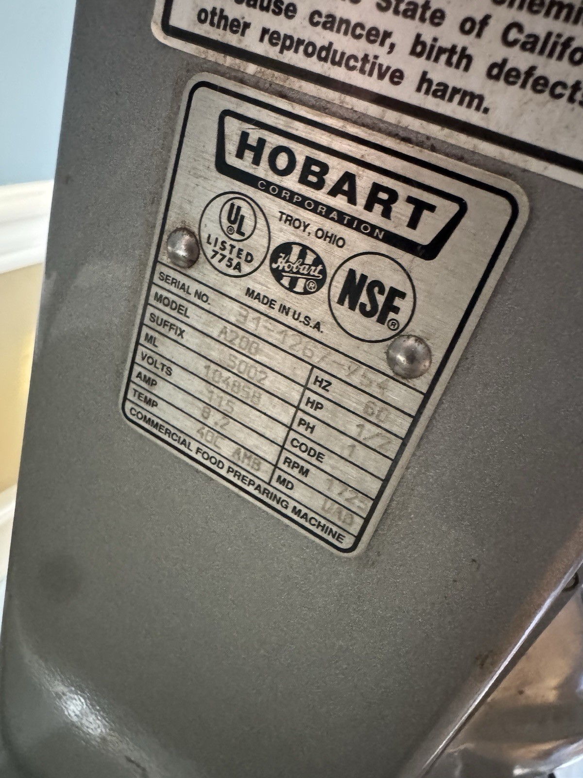 Hobart A200 20QT Commercial mixer 3 Spd w/ Bowl Guard, Bowl, Paddle, Whip & cart