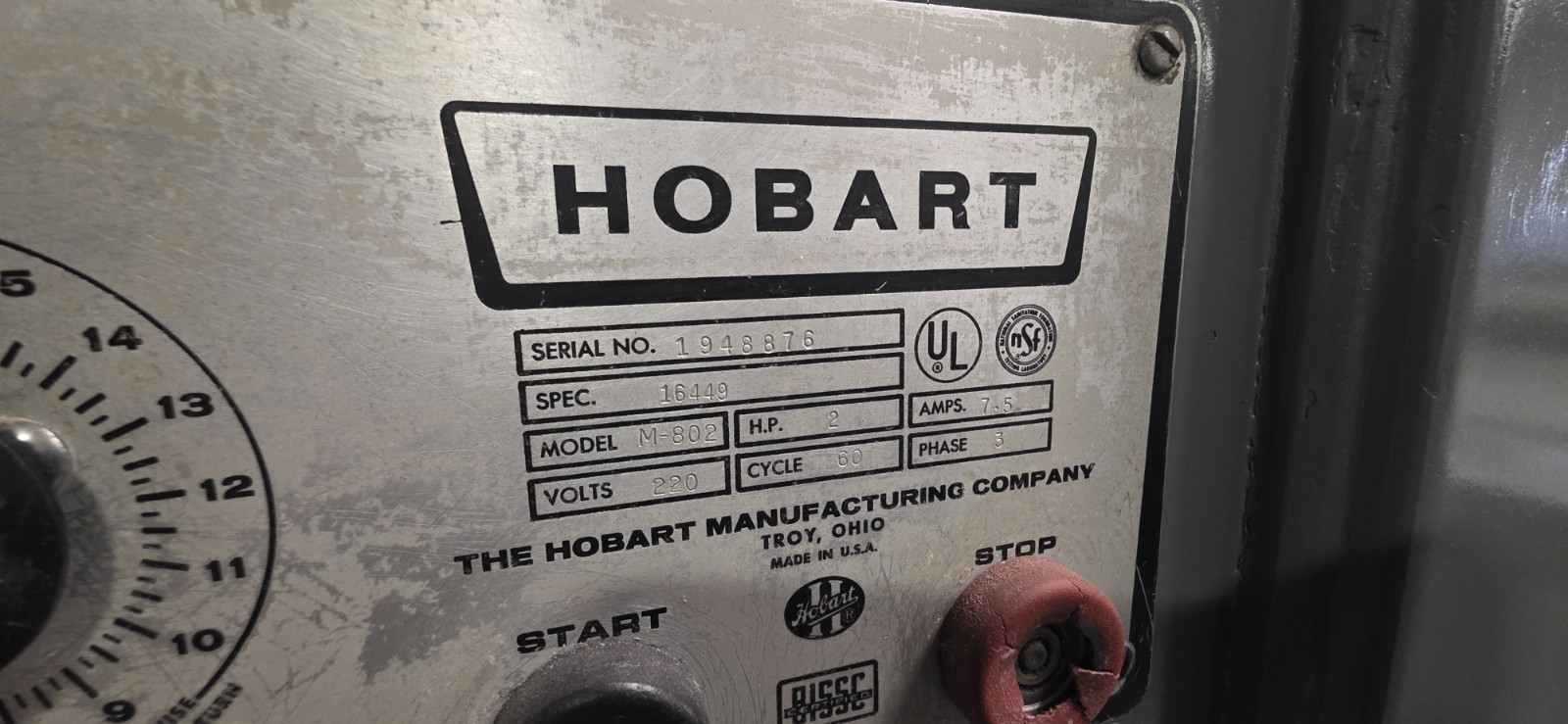 Used 80qt Hobart M802 Planetary Floor Mixer with Bowl Dolly Hook 2HP 220V 3Ph