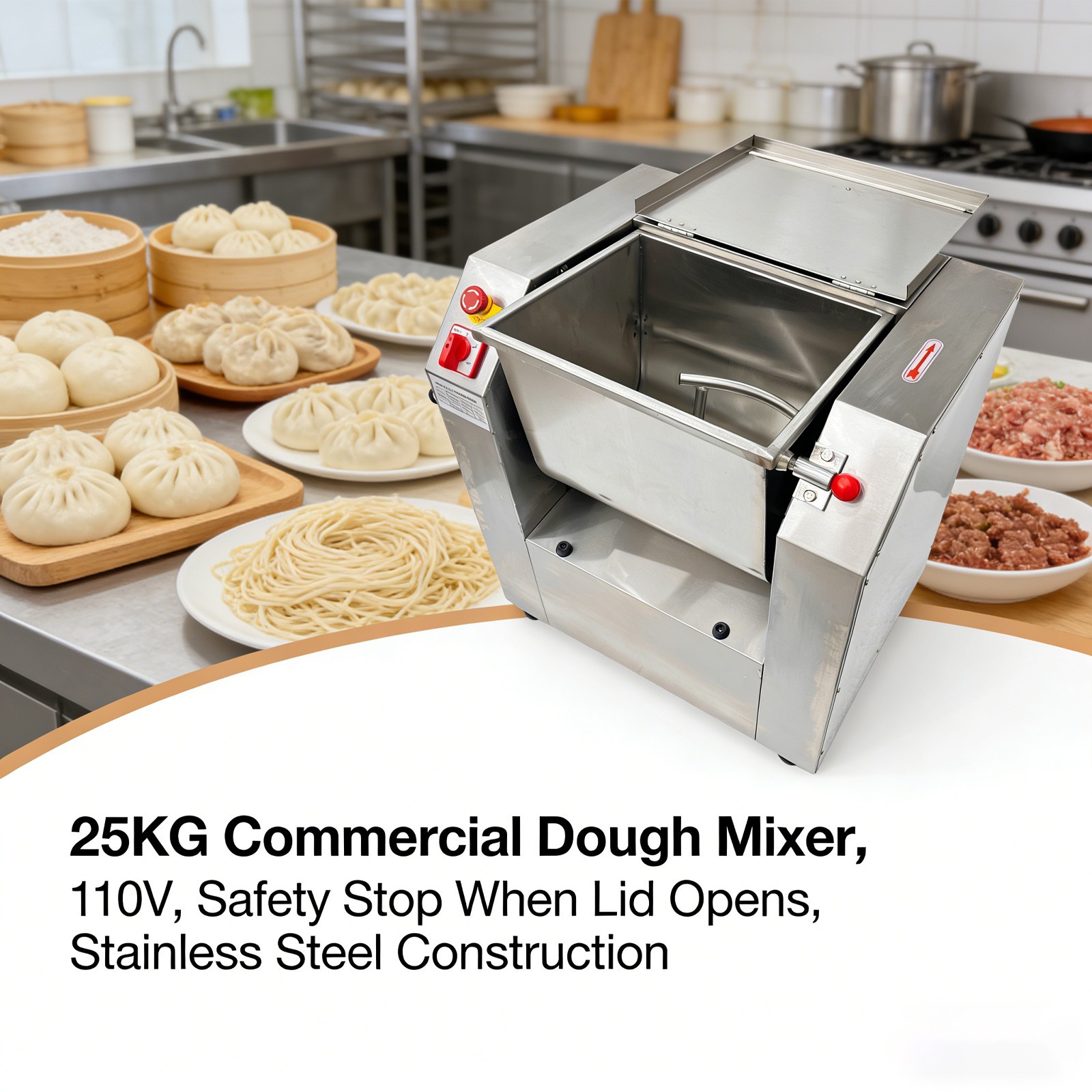 Deluxe 55.12 lb Dough Mixer Auto Industrial Dough Kneader w Safety Lid Auto-Stop