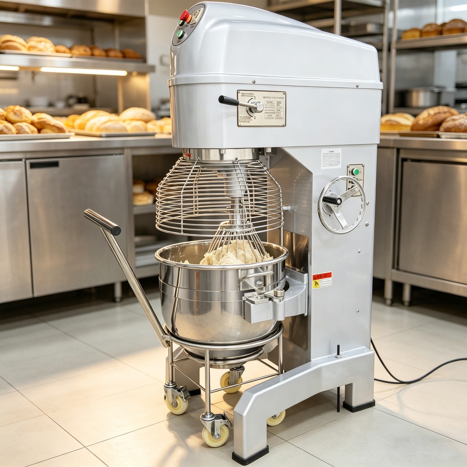 60L Commercial Stand Mixer with Trolley 220V Dough Mixing Machine 3 Mixing Tools