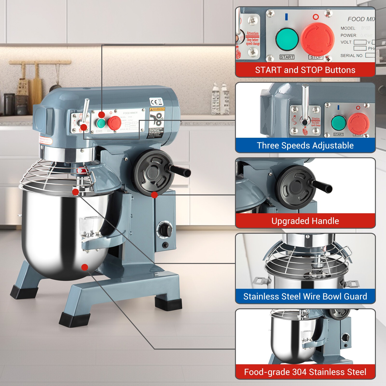 Commercial Food Mixer Electric Dough Mixer 15Qt 3 Speeds Pizza Bakery 600W
