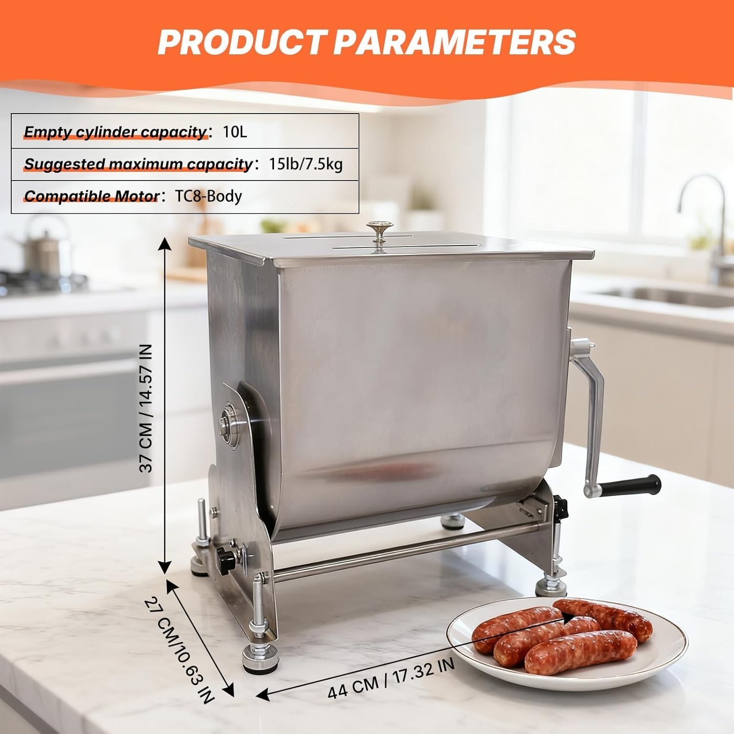 Hakka Commerical Meat Mixer, Stainless Steel 10L Tilt Tank Manual Meat Mixer …