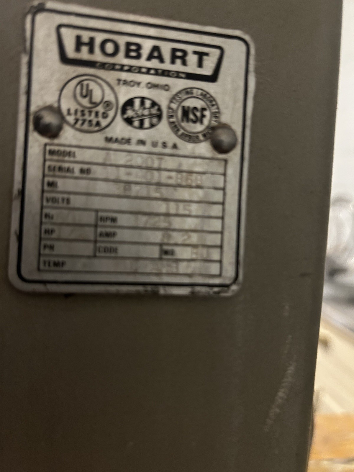 Hobart A200T Floor Model Commercial Mixer 3-Speed w/ Bowl Hook Whip Paddle
