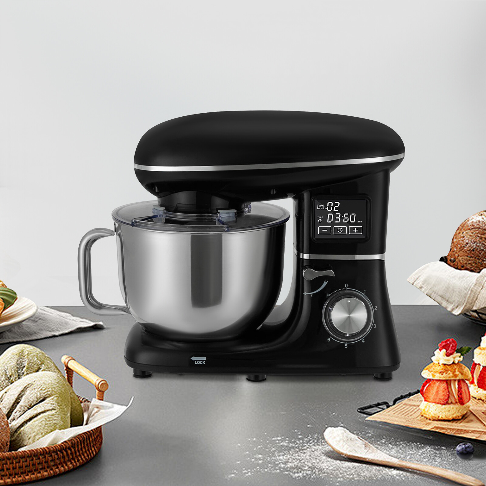 Commercial Electric Food Mixer Processor 6.5Qt Stand Dough Mixer 6+1 Speed 1350W