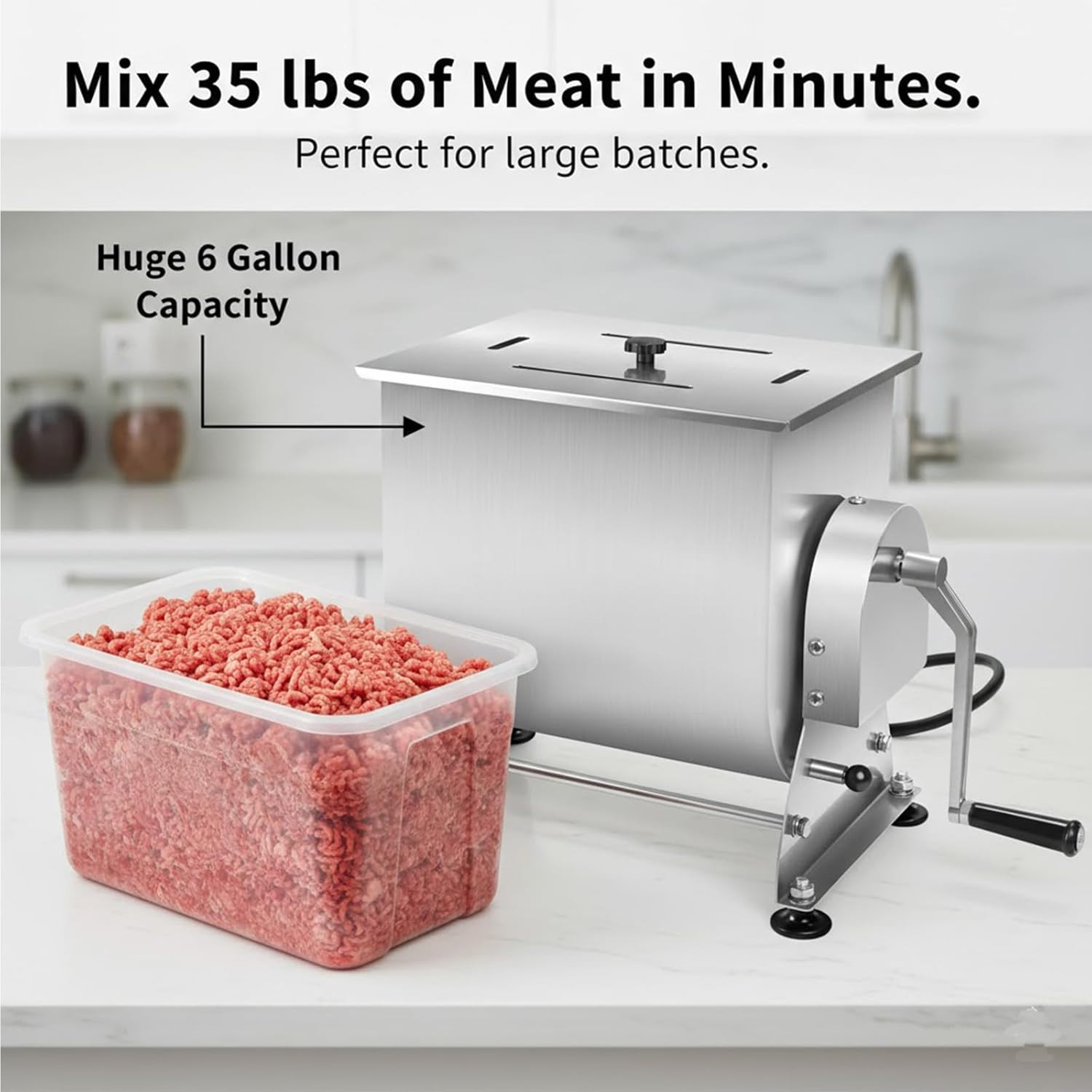 Manual Tilting Meat Mixer, 35 Lb / 6 Gallon Capacity, Stainless Steel Sausage St