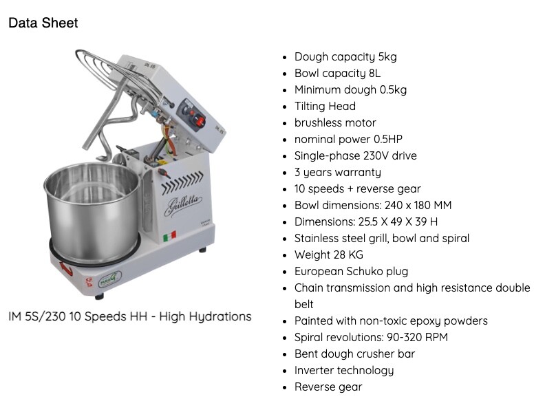 Famag Spiral Mixer IM5 (5KG) Removable Bowl 10 Speed (HH) Bonus Cover – Oyster