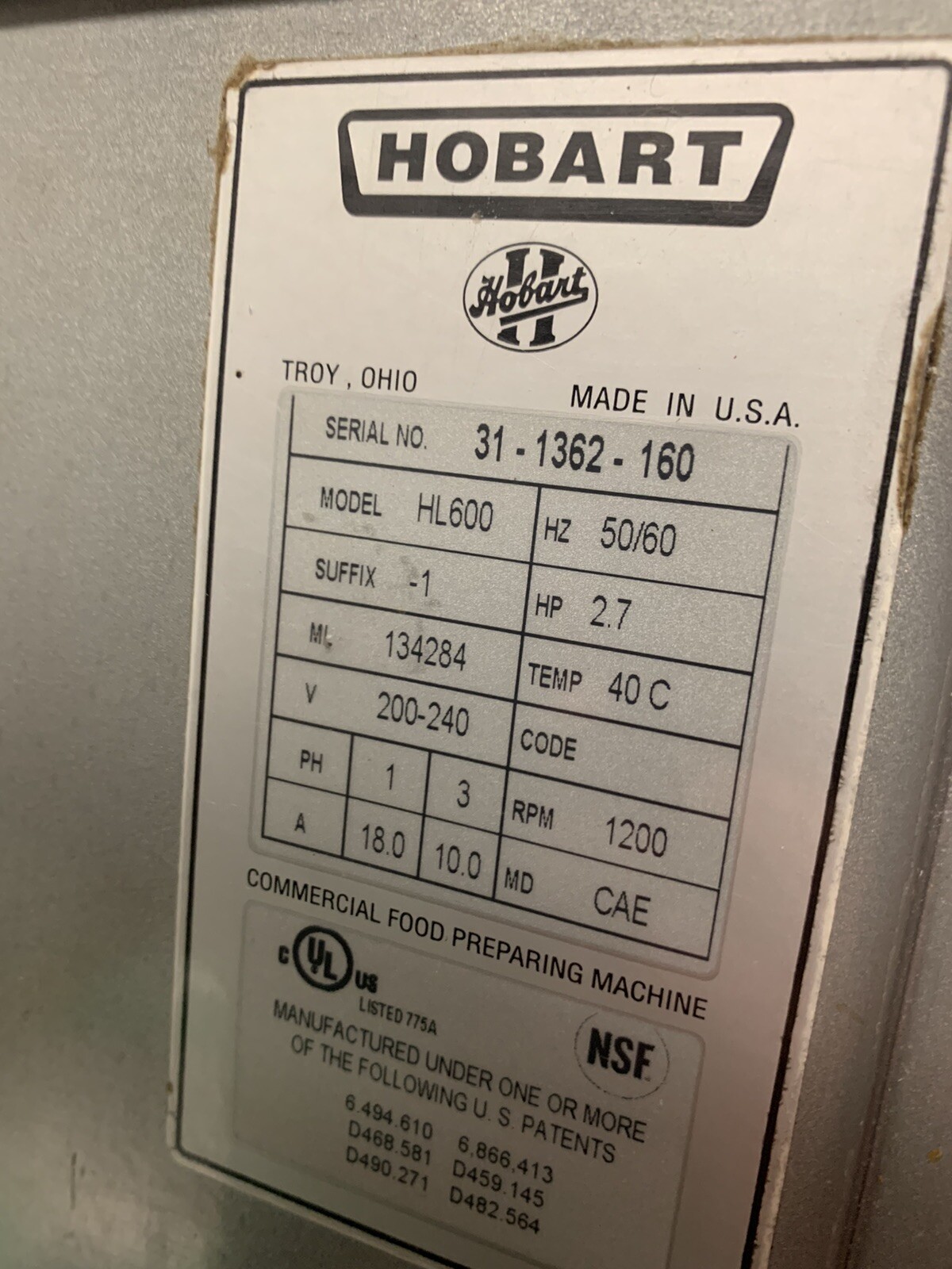 Hobart Legacy HL600 60 QT Professional Bakery Pizza Dough Mixer 3 phase