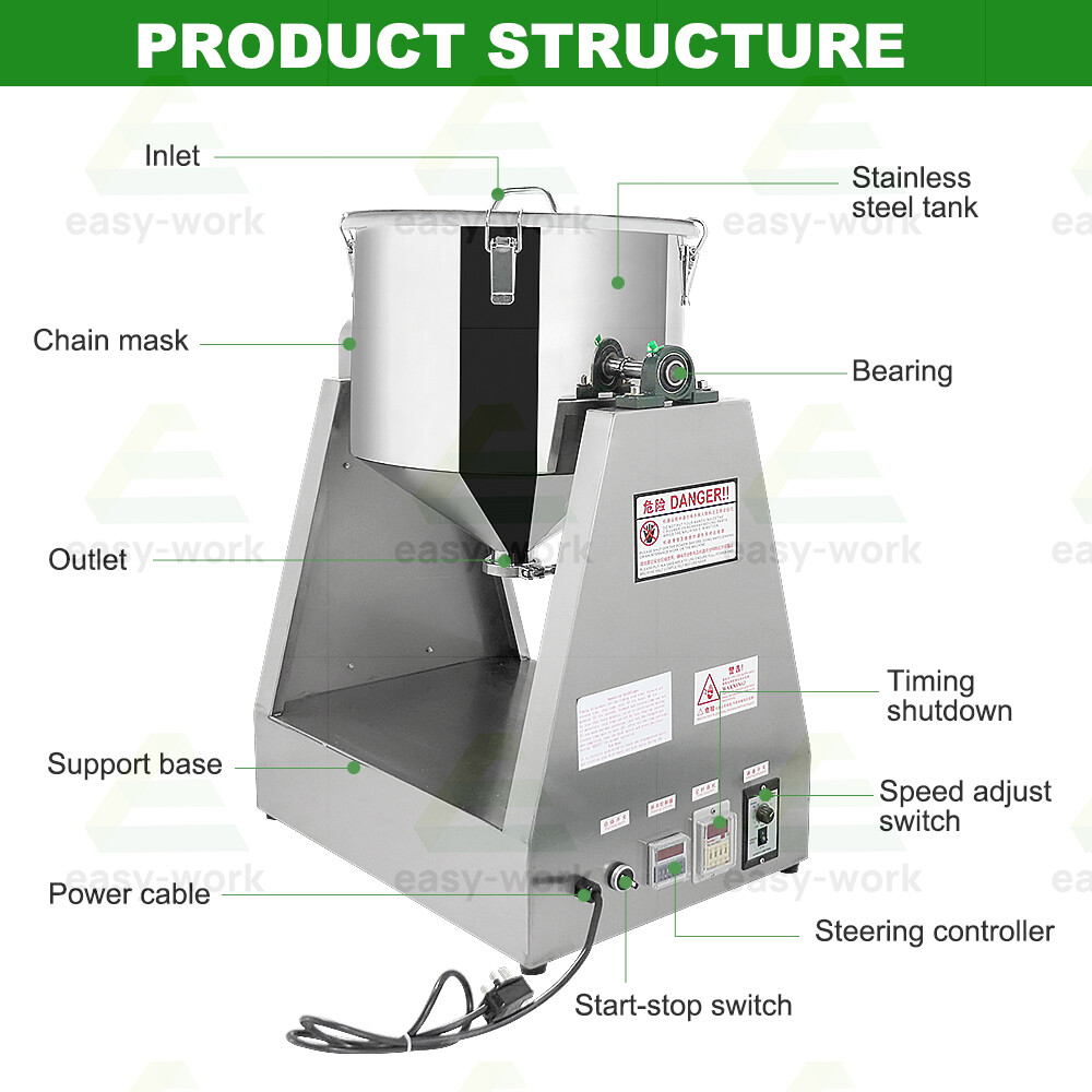 10L 110V Electric Powder Mixer Blender Lab Dry Powder Dry Dough 304 Stainless