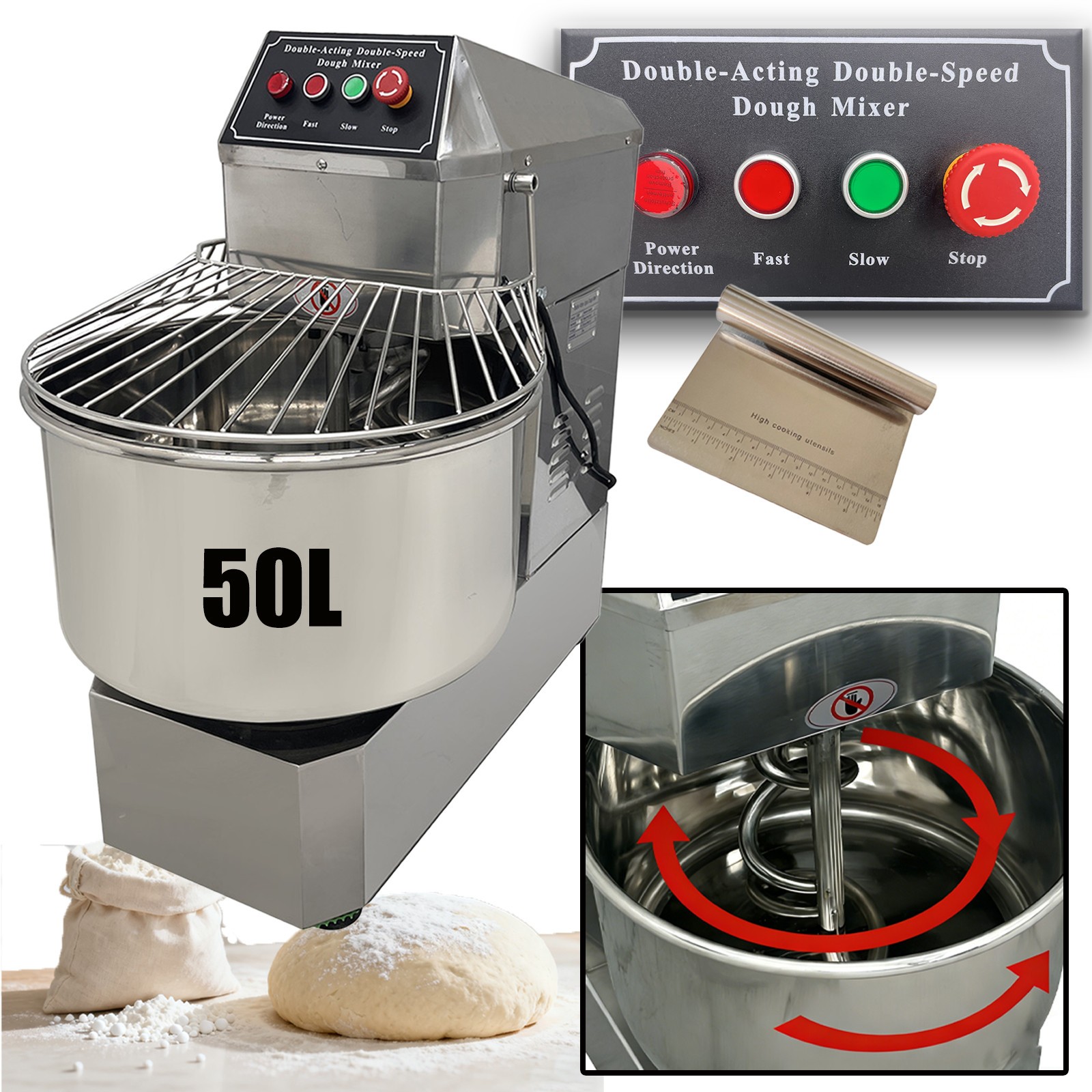 50L Commercial Double Action Dough Mixer Planetary Mixer for Bakery & Restaurant