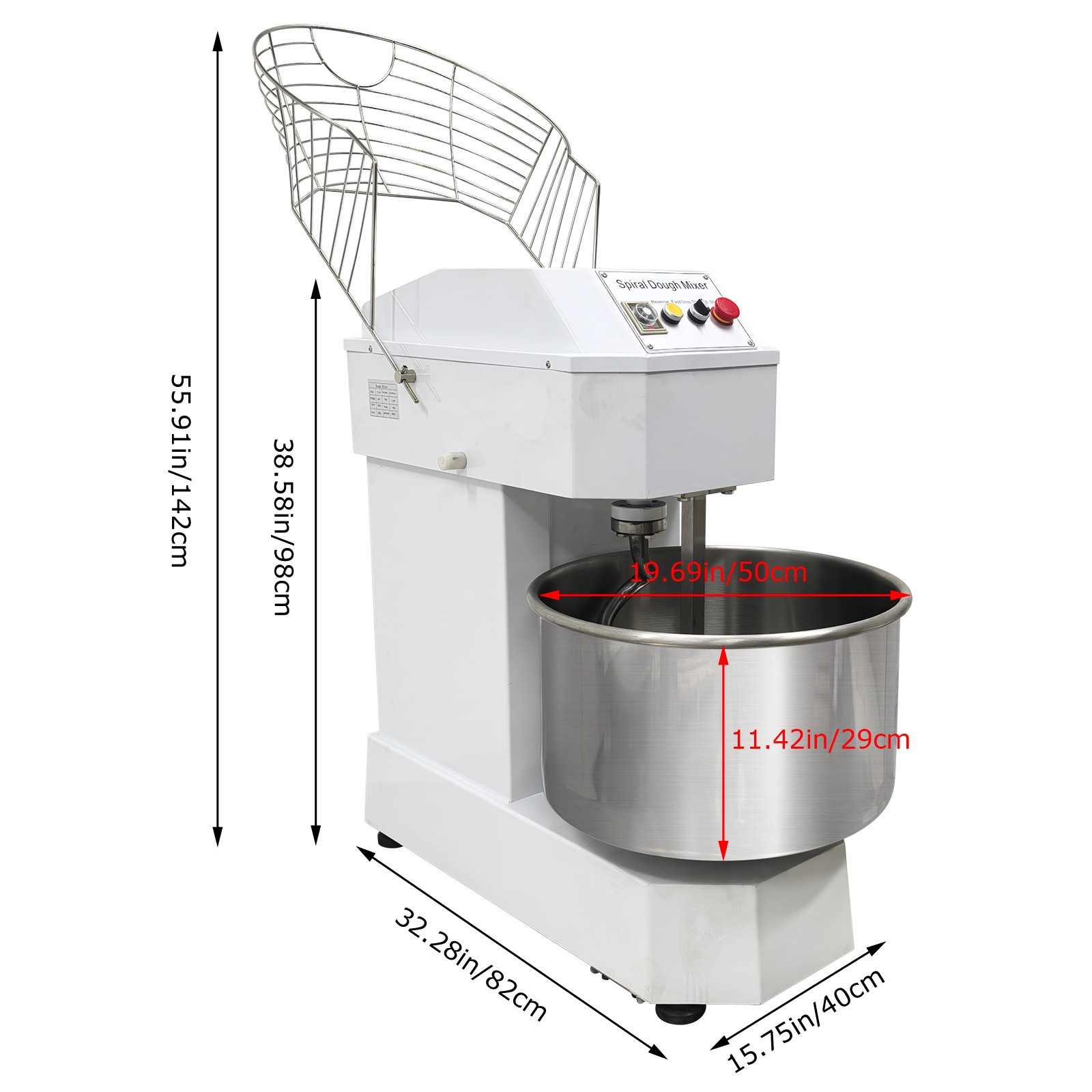 50L S/S Double-Acting Double-Speed Dough Mixer No Plug w Random Timing E-Stop