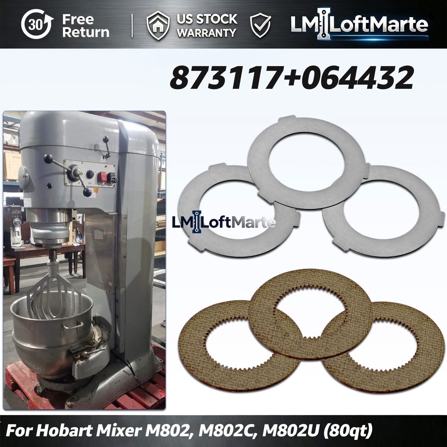 873117 064432 6PCS Inner+Outer Clutch Disc Kit Fit For Hobart Mixer M802 & V1401