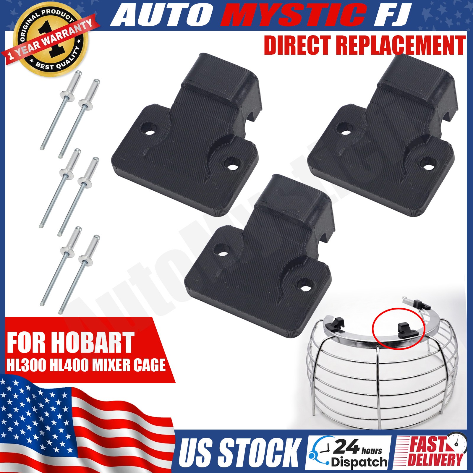 3PCS Safety Guard Holder Replacement For Hobart HL300 HL400 Mixer Repair Part