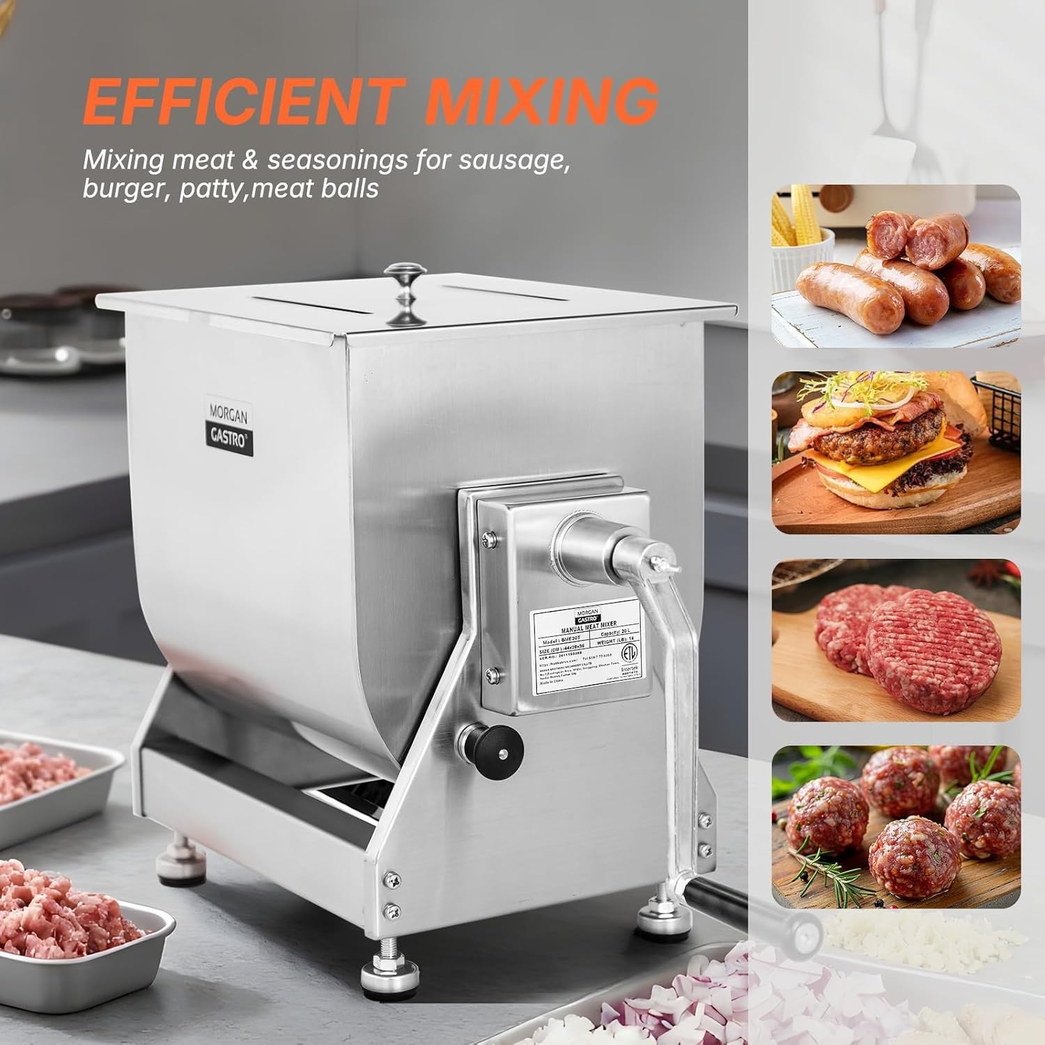 Hakka Tilt Tank Manual Meat Mixer Stainless Steel Commercial Kitchen Meat Hopper