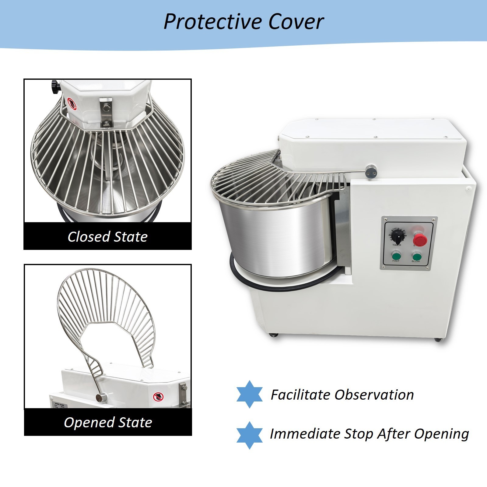 30L Commercial Food Mixer Machine 110V Spiral Dough Mixer with Detachable Bucket