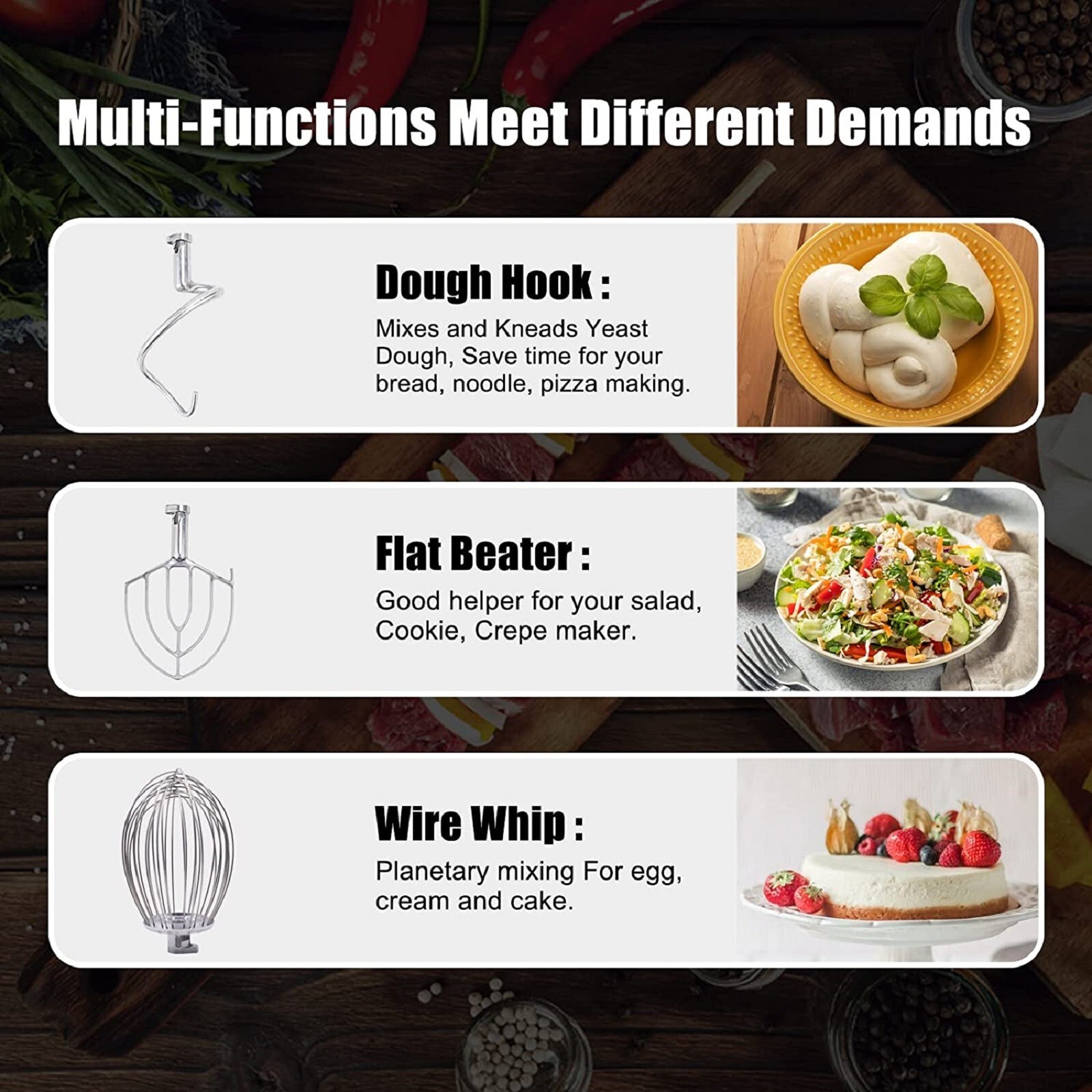Hakka 10Qt Dough Food Mixer Commercial 400W Bakery Planetary Mixers 3 Funtion
