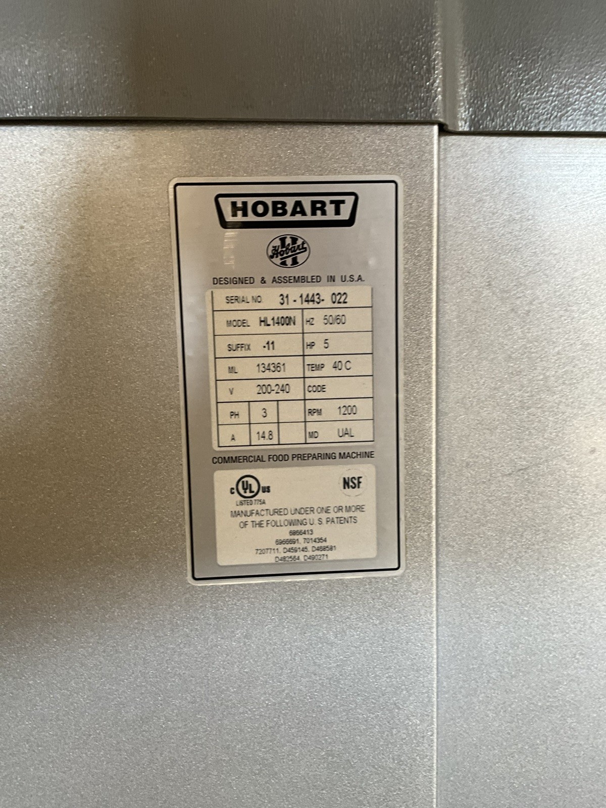 Hobart Legacy 140qt Dough mixer HL1400N Pizza Bakery Donut Pastry bowl guard D