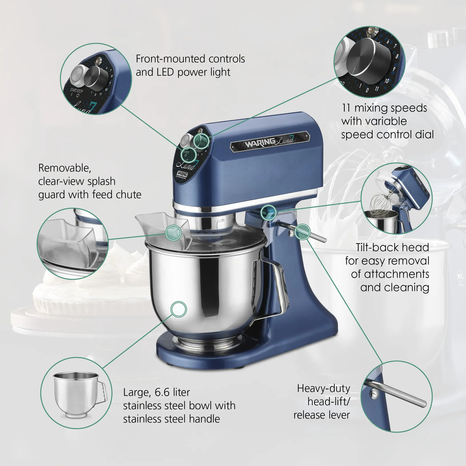 Waring WSM7L 7 Qt Luna Planetary Countertop Mixer