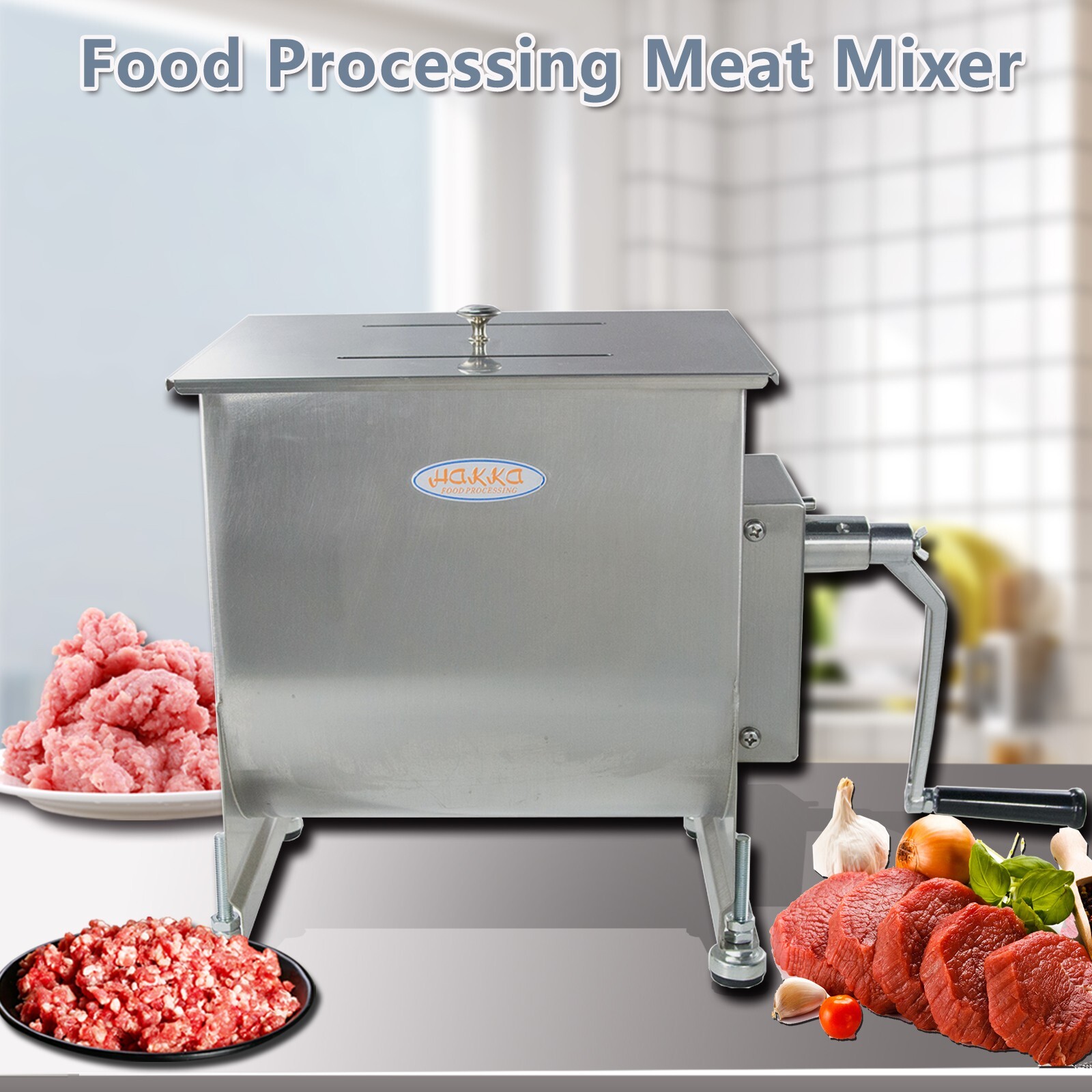 Hakka Manual Meat Mixer 15 lbs/7.5L Capacity Tank Stainless Steel Sausage Mixer
