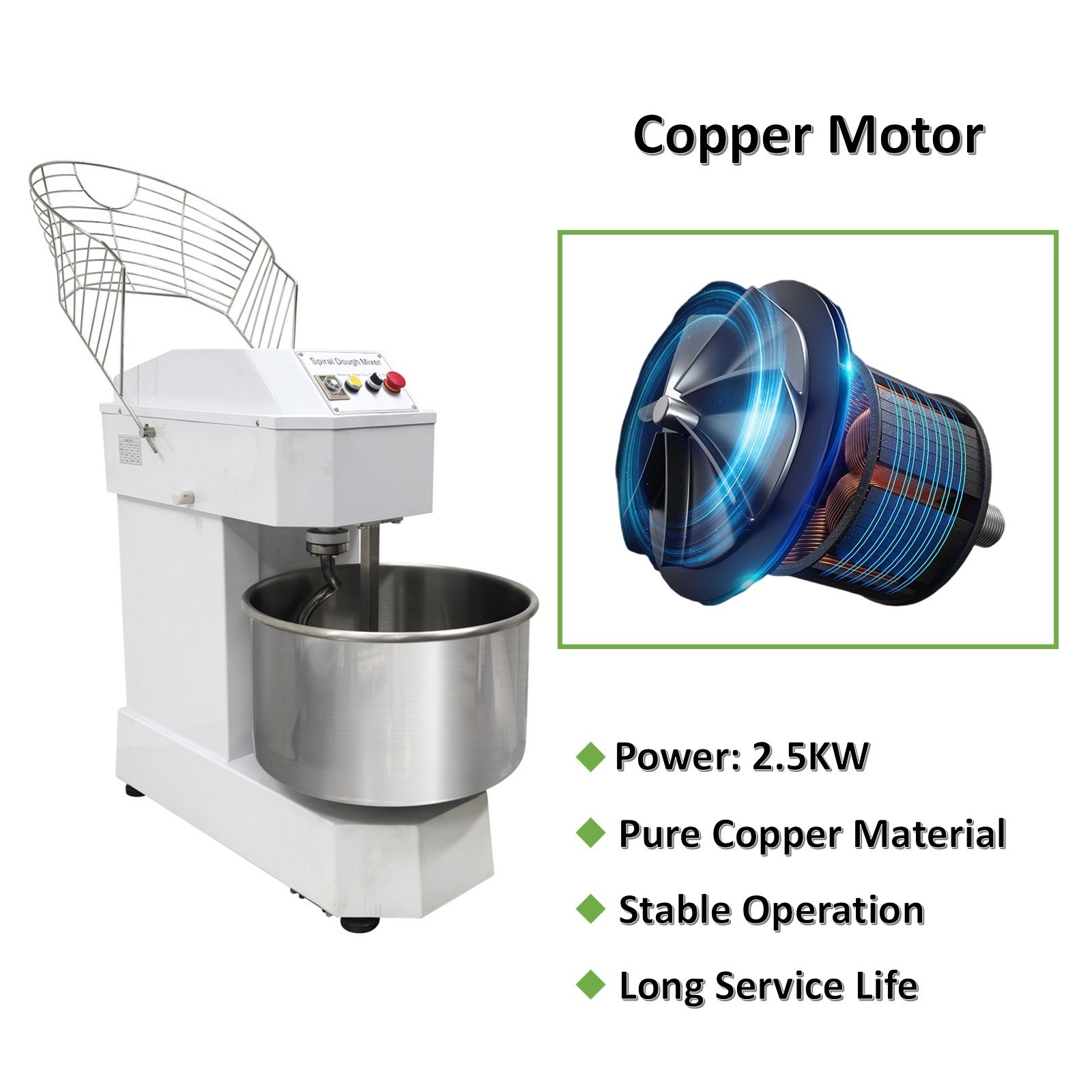 Commercial Electric Flour Mixer Machine 50QT Dual-Speed Spiral Dough Mixer 220V
