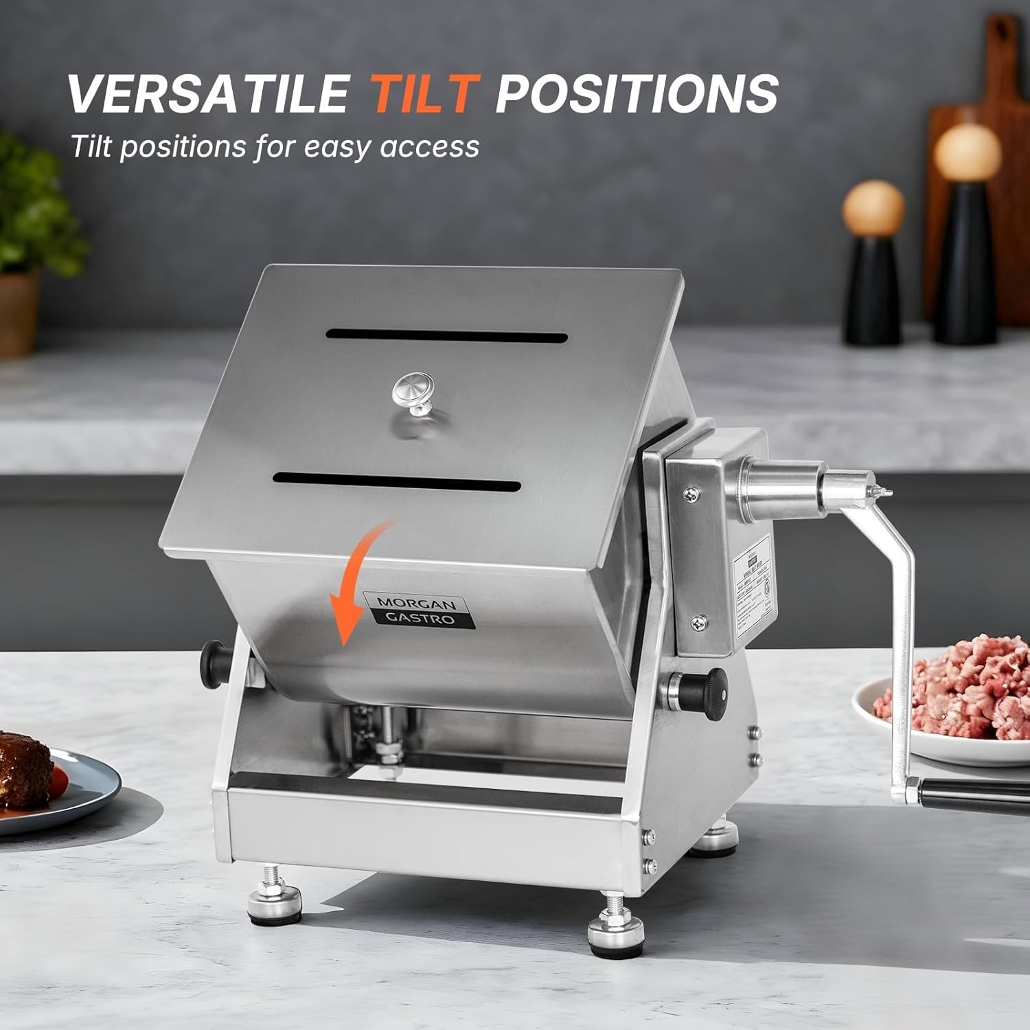 Hakka Tilt Tank Manual Meat Mixer Stainless Steel Commercial Kitchen Meat Hopper