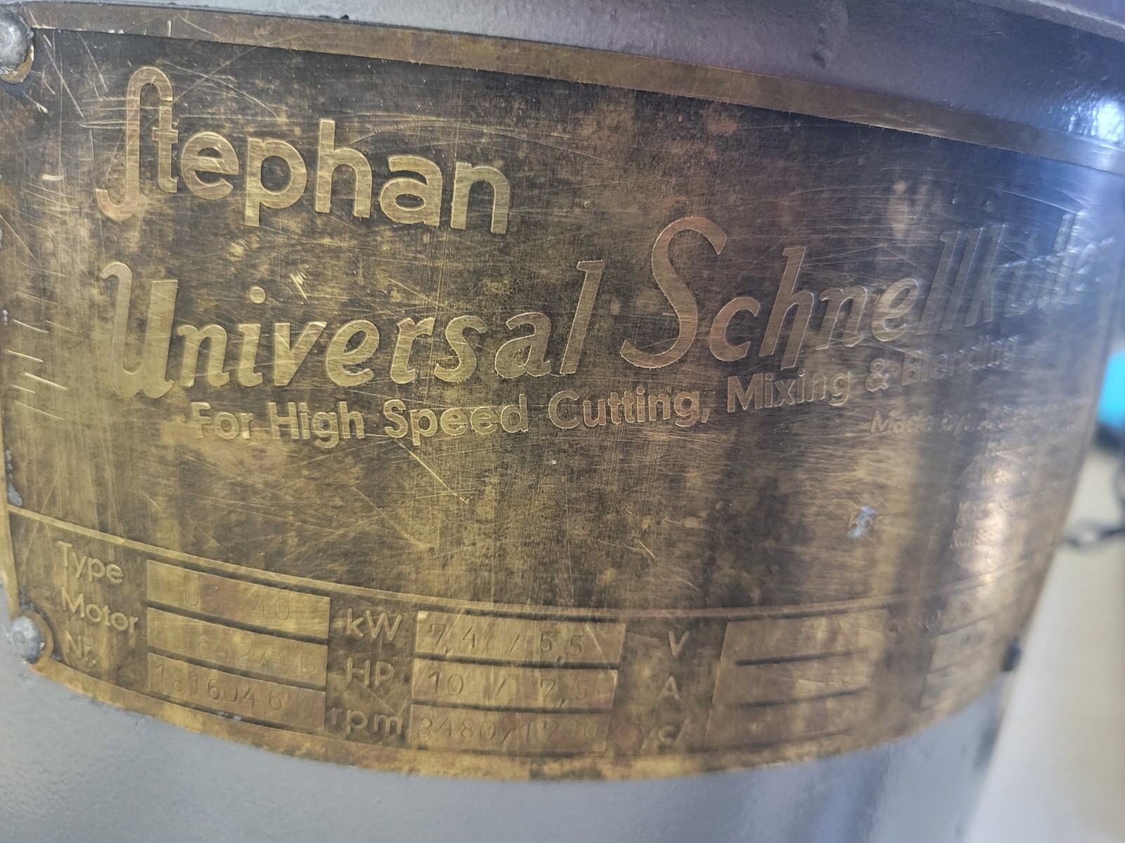 STEPHAN VCM-40 VERTICAL CUTTER MIXER 2 SPEED 1750 / 3500 RPM 220V 3PH 7.5 / 10HP