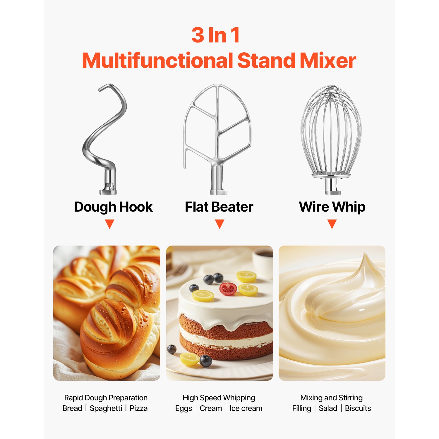 VEVOR Commercial Food Mixer Electric Dough Mixer 15Qt 3 Speeds Pizza Bakery 600W