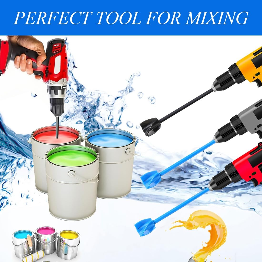 4 Pcs Resin Mixer Paddles for Drill Plastic Epoxy 16.5, 22cm, Black, Blue