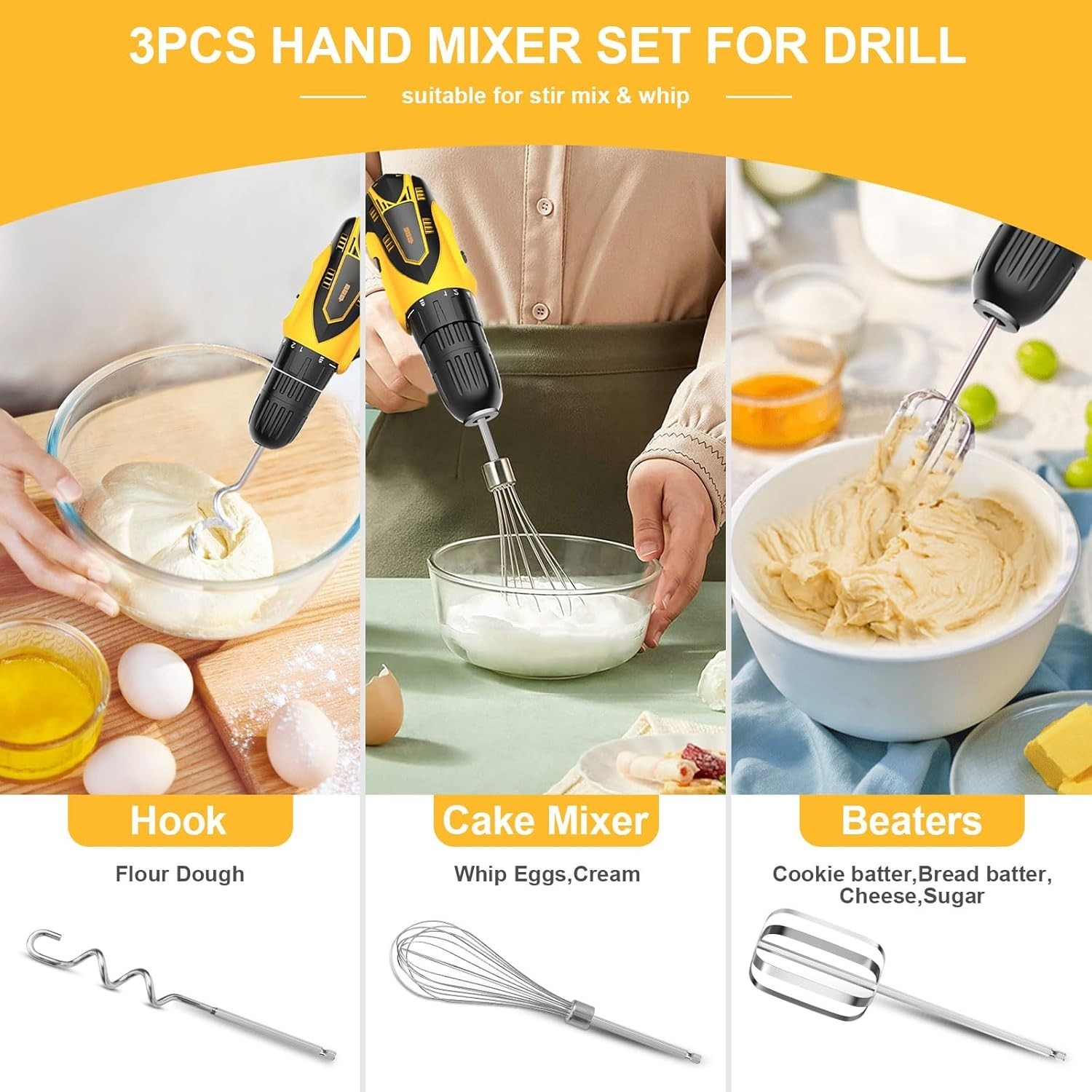 Mixer Accessories Set for Drills – 3-Piece Stainless Steel