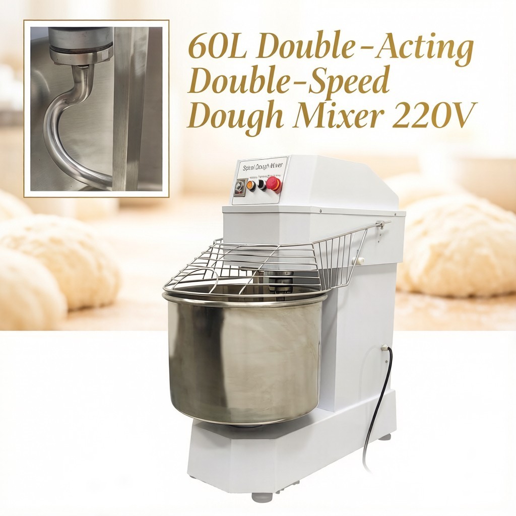 60L Double-Acting Double-Speed Spiral Dough Mixer Kneading Machine Bakeries 220V