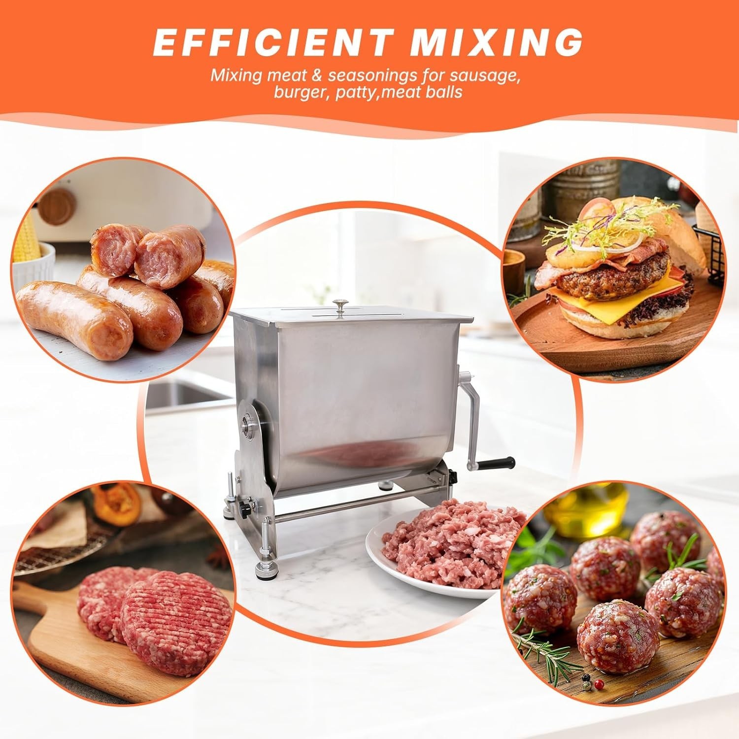 Hakka Commerical Meat Mixer, Stainless Steel 10L Tilt Tank Manual Meat Mixer …