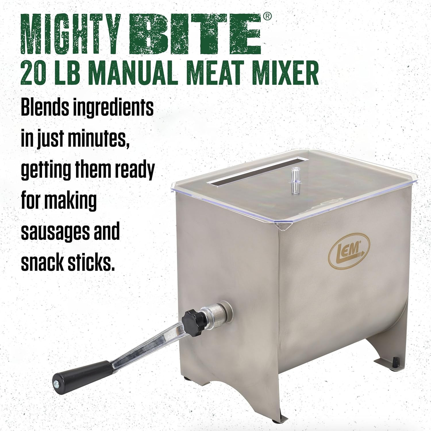 LEM Products Mightybite Manual Meat Mixer, 20 Lb Stainless Steel Meat Mixer for