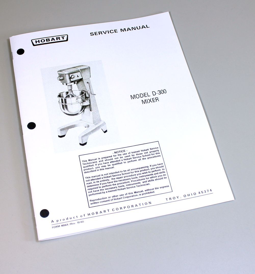Hobart D300 Mixer Service Repair Manual Technical Shop Book