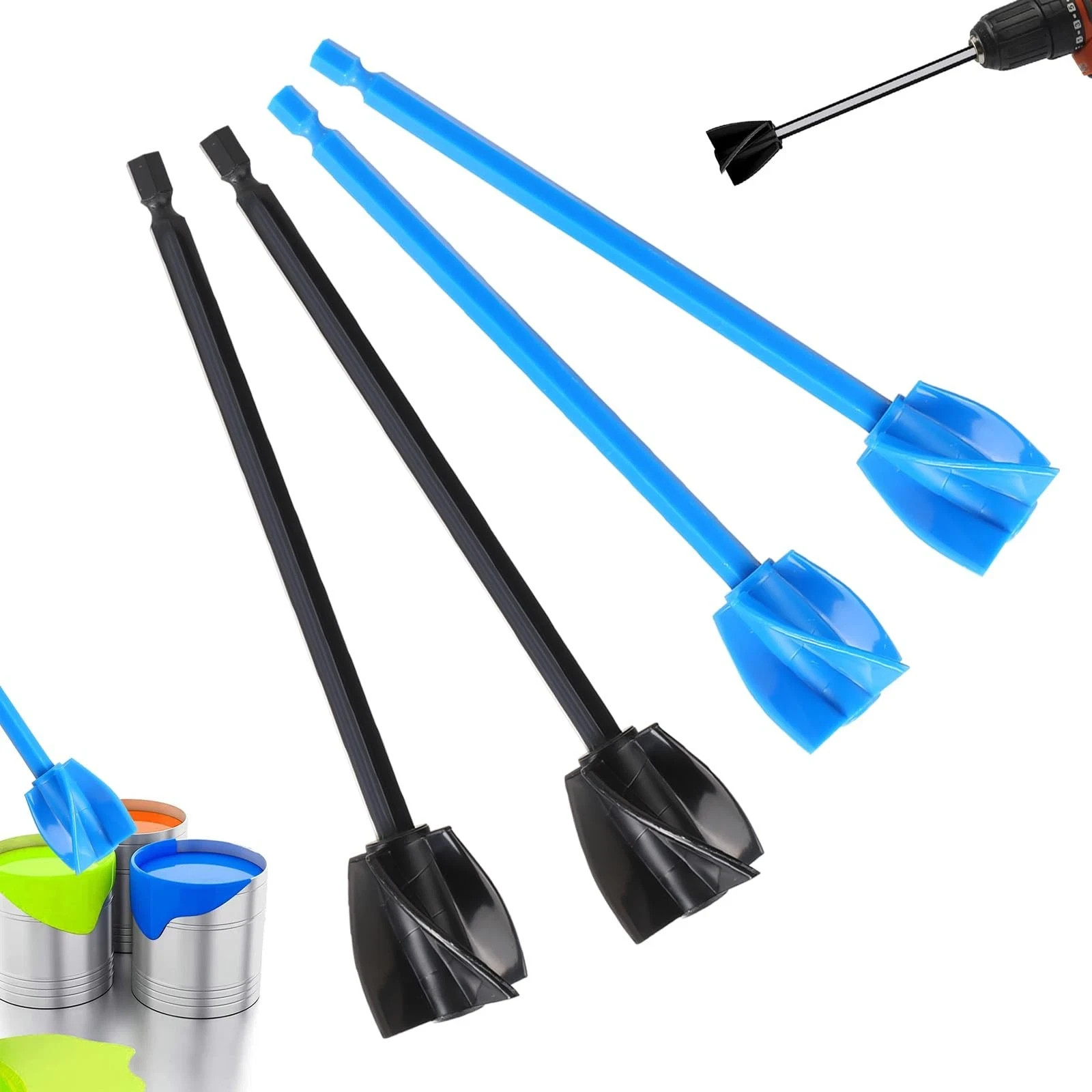 4 Pcs Resin Mixer Paddles for Drill Plastic Epoxy 16.5, 22cm, Black, Blue