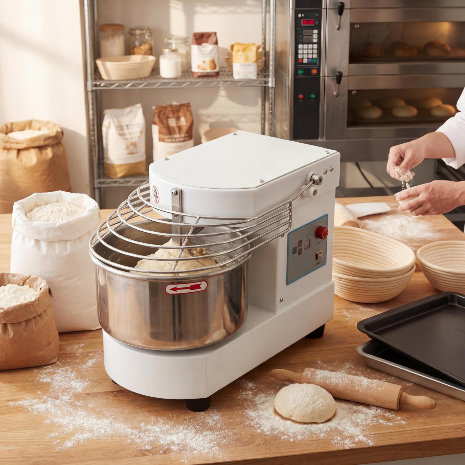 10.5QT 650W Commercial Food Mixer, Dual Rotating Dough Kneading Machine w/ Timer
