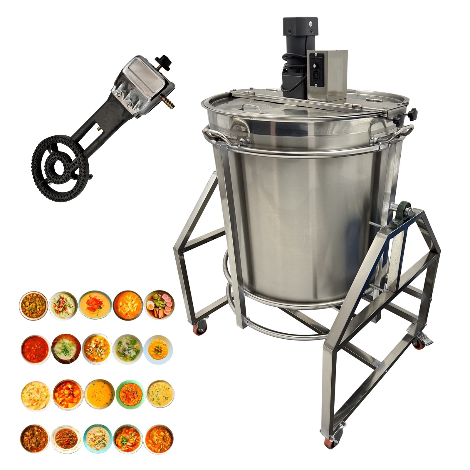 110V 240L Commercial LPG Soup, Porridge Cooking Machine with Electric Stirrer