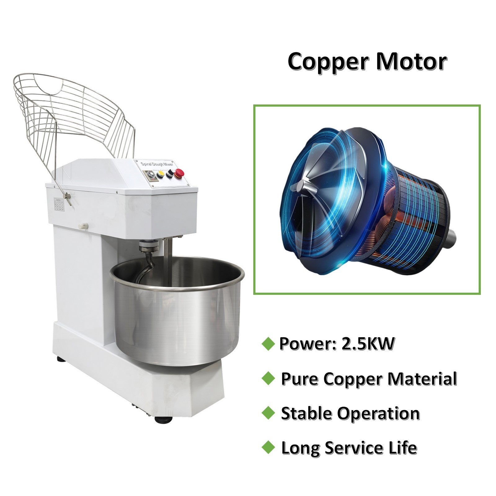 50L S/S Double-Acting Double-Speed Dough Mixer No Plug w Random Timing E-Stop