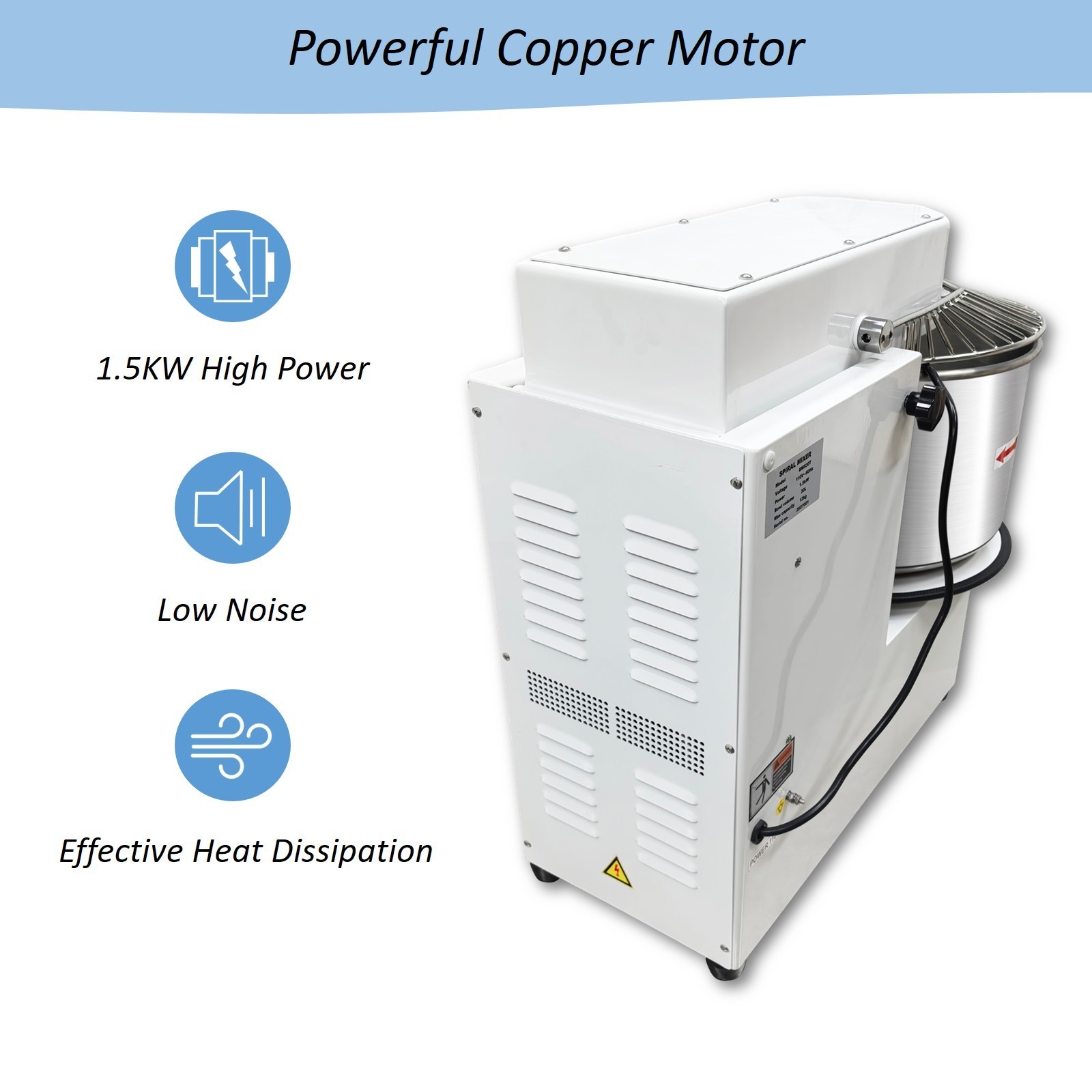 30L Commercial Food Mixer Machine 110V Spiral Dough Mixer with Detachable Bucket