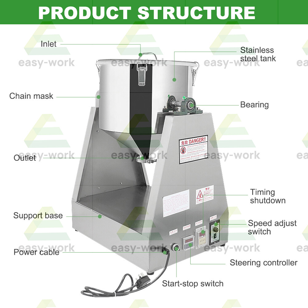 5-20KG Electric 304 Stainless Powder Blender Lab Dry Dough Powder Drum Mixer