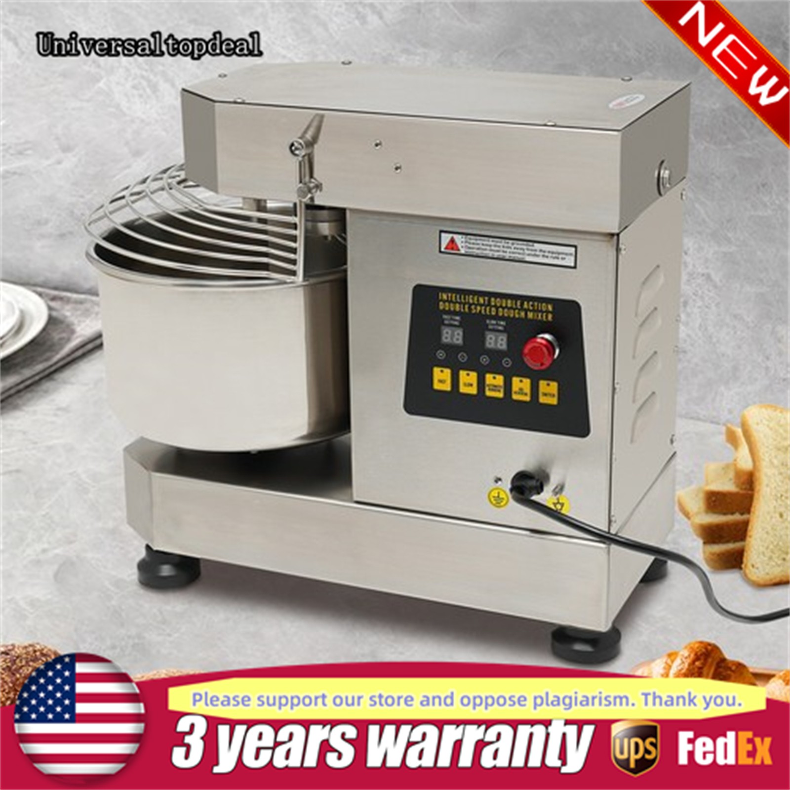 Electric Dough Mixer Pizza Bakery Mixer 750W 10L 2-Speed Commercial Food Mixer
